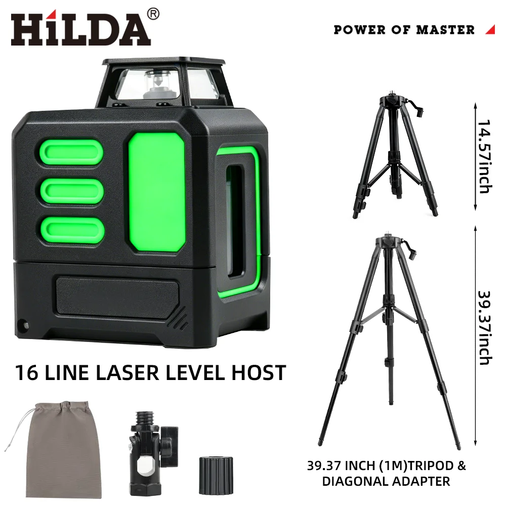 HILDA 5 Lines Laser Level 360 Automatic Leveling Level Construction Tool Equipment Green Light Cross Laser Good Gift