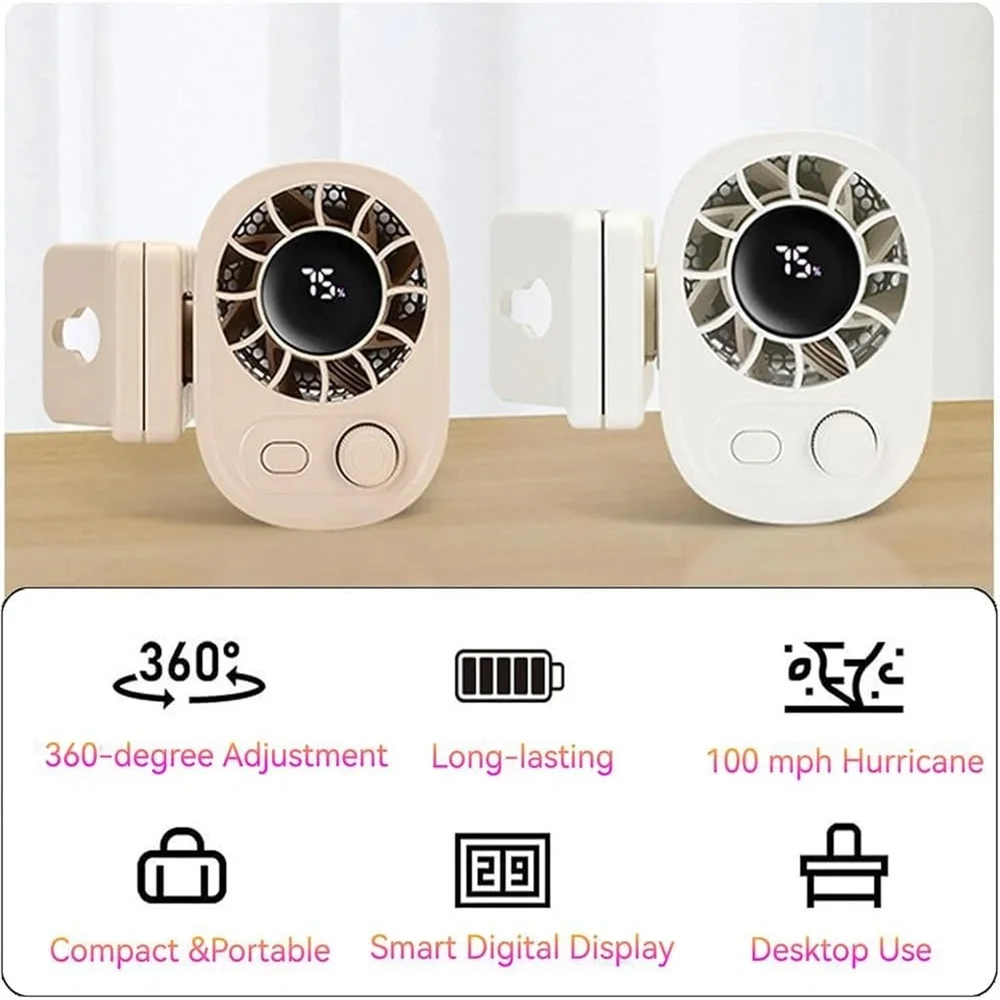 Hipacool Portable Car Clip Fan 360° Rotatable 100 Speed Wind 12V USB Rechargeable Electric Fan Low Noise Mini Fan Clamp Anywhere