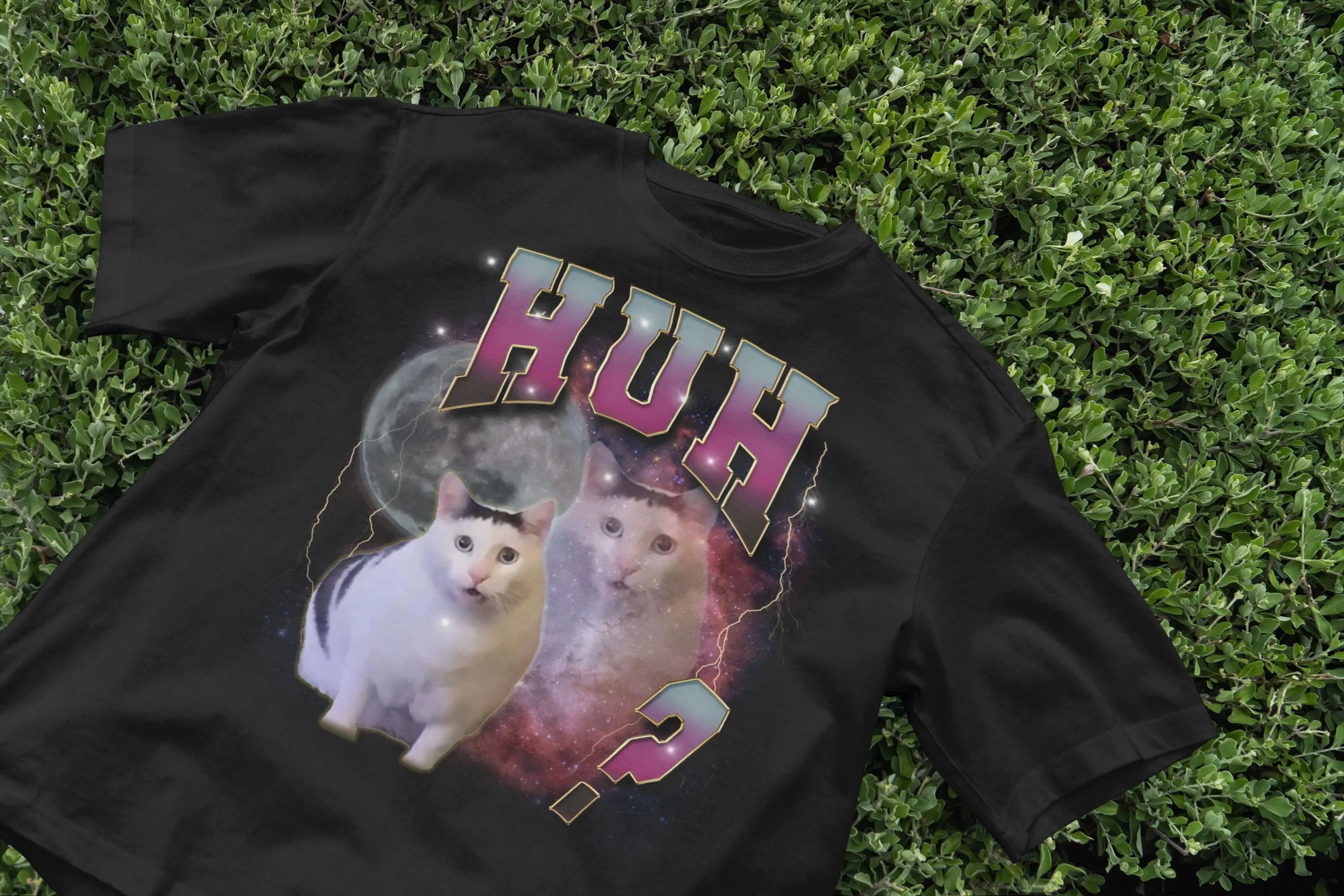 Funny Confused Cat T-shirt, Huh Cat Meme T-shirt, Space Aesthetic Shirt, 90s Style Graphic T-shirt, Internet Humor T-shirt