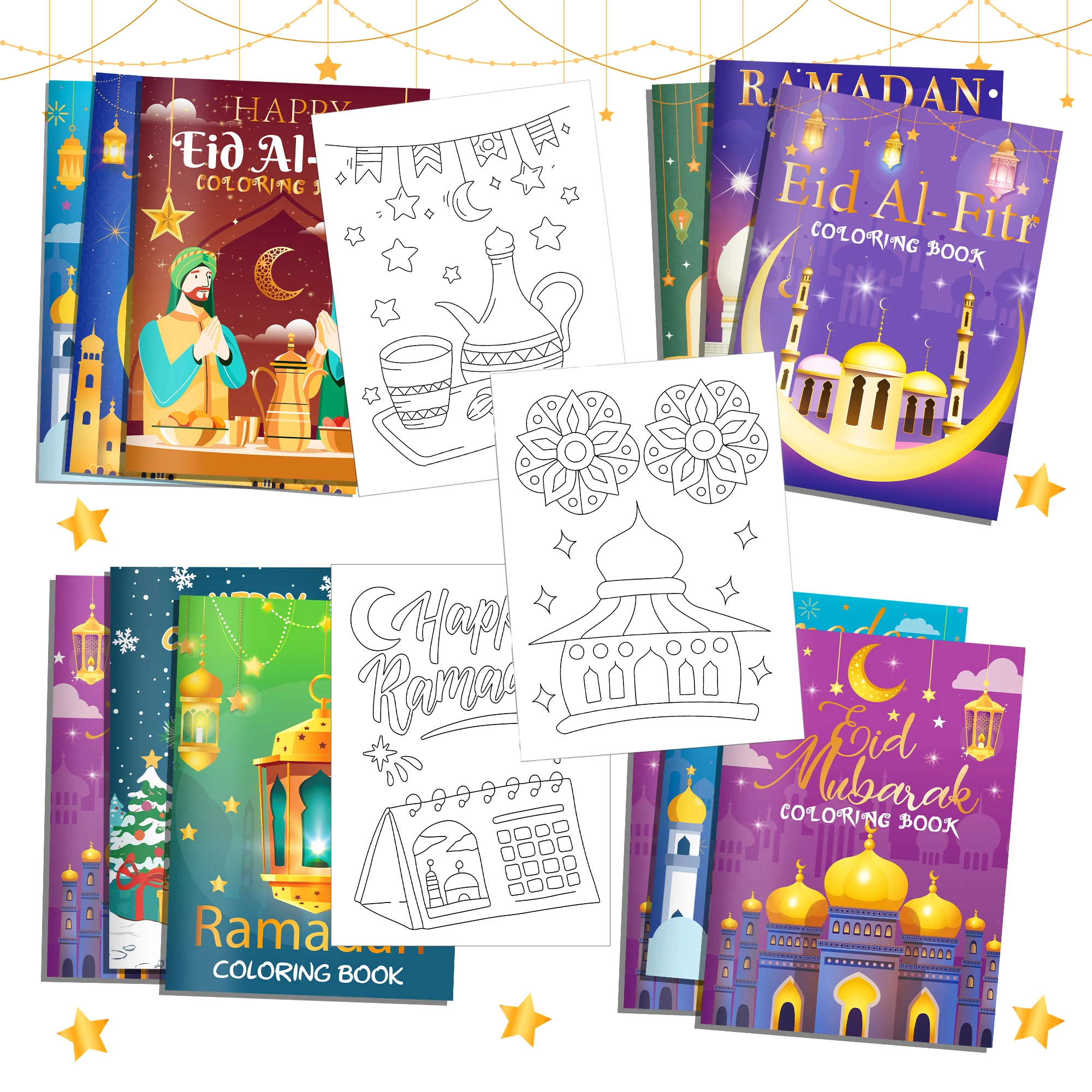 16 mini libro da colorare per feste Ramadan Eid Mubarak, libro di pittura con graffiti per forniture per feste musulmane