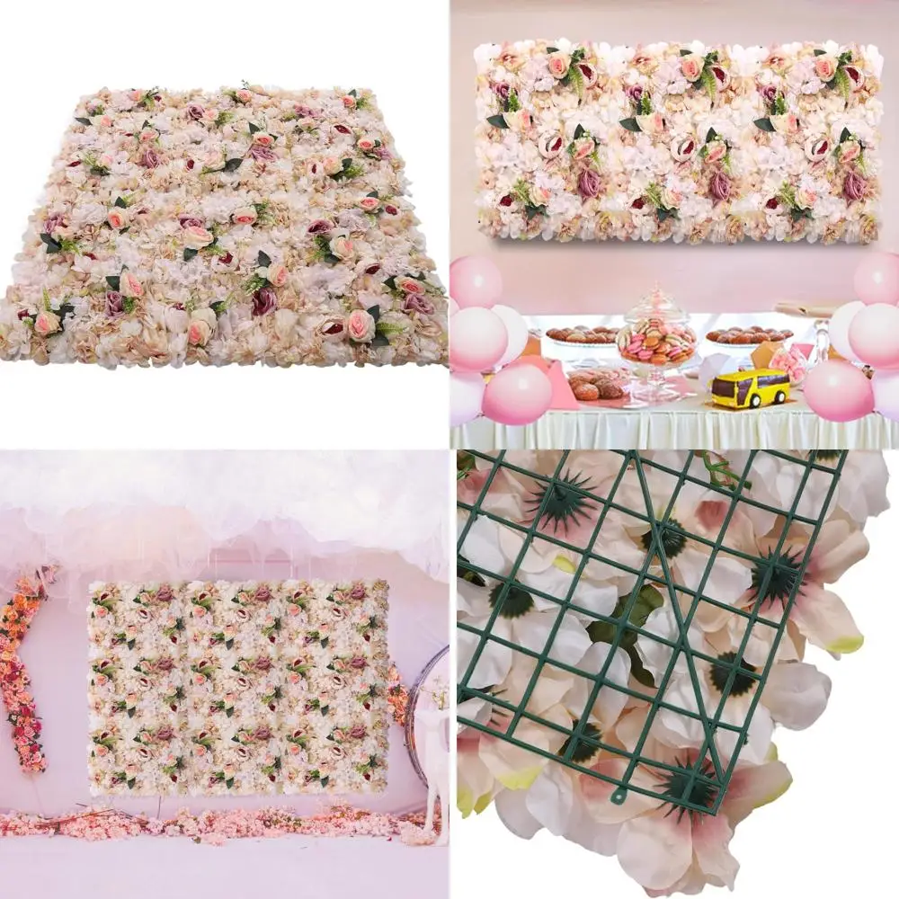 

Набор настенных панелей из 6 предметов с искусственными цветами, 24x16 дюймов, розовый и желтый шелковый тканевый фон с цветочным декором