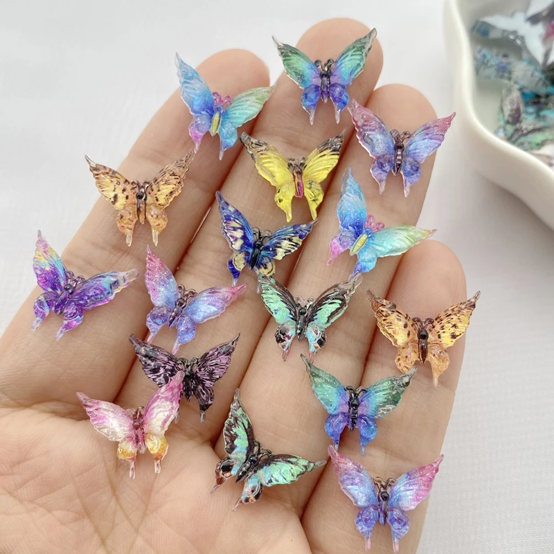 Mini mariposas coloridas de resina para manicura, piezas de manicura de espalda plana, adornos para lazos para el cabello, 30 piezas