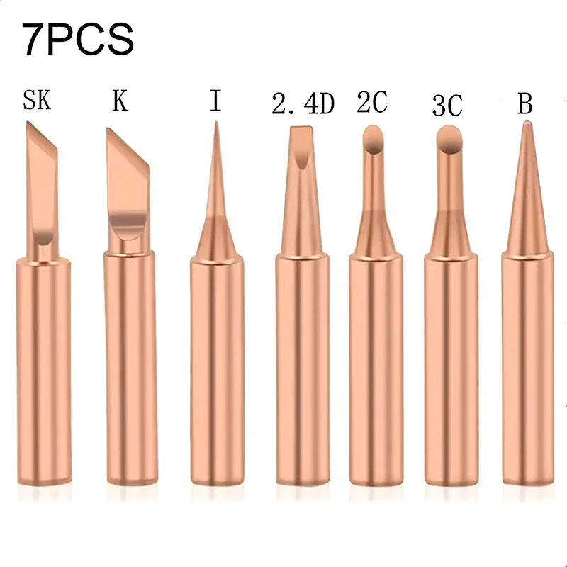 7pcs Copper T Soldering Iron Tip Set Electric Soldering Iron Lead-free Welding Tips Head BGA Soldering Tools Welding Tips