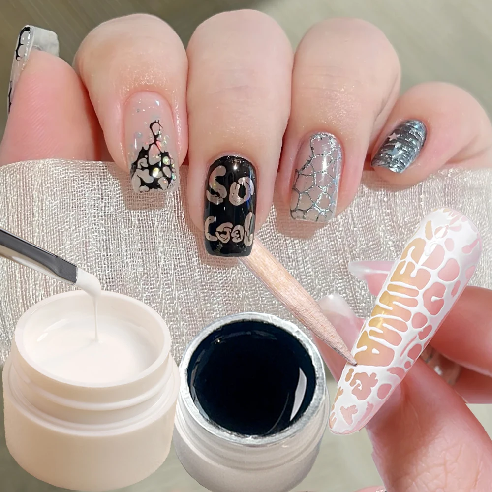 

5ml Black White Lace Hole Nail Poke Art Glue Quickly Brust 3D Bubble Ocean Effect Hollow Painting Poking Nail Art DIY Gel Polish