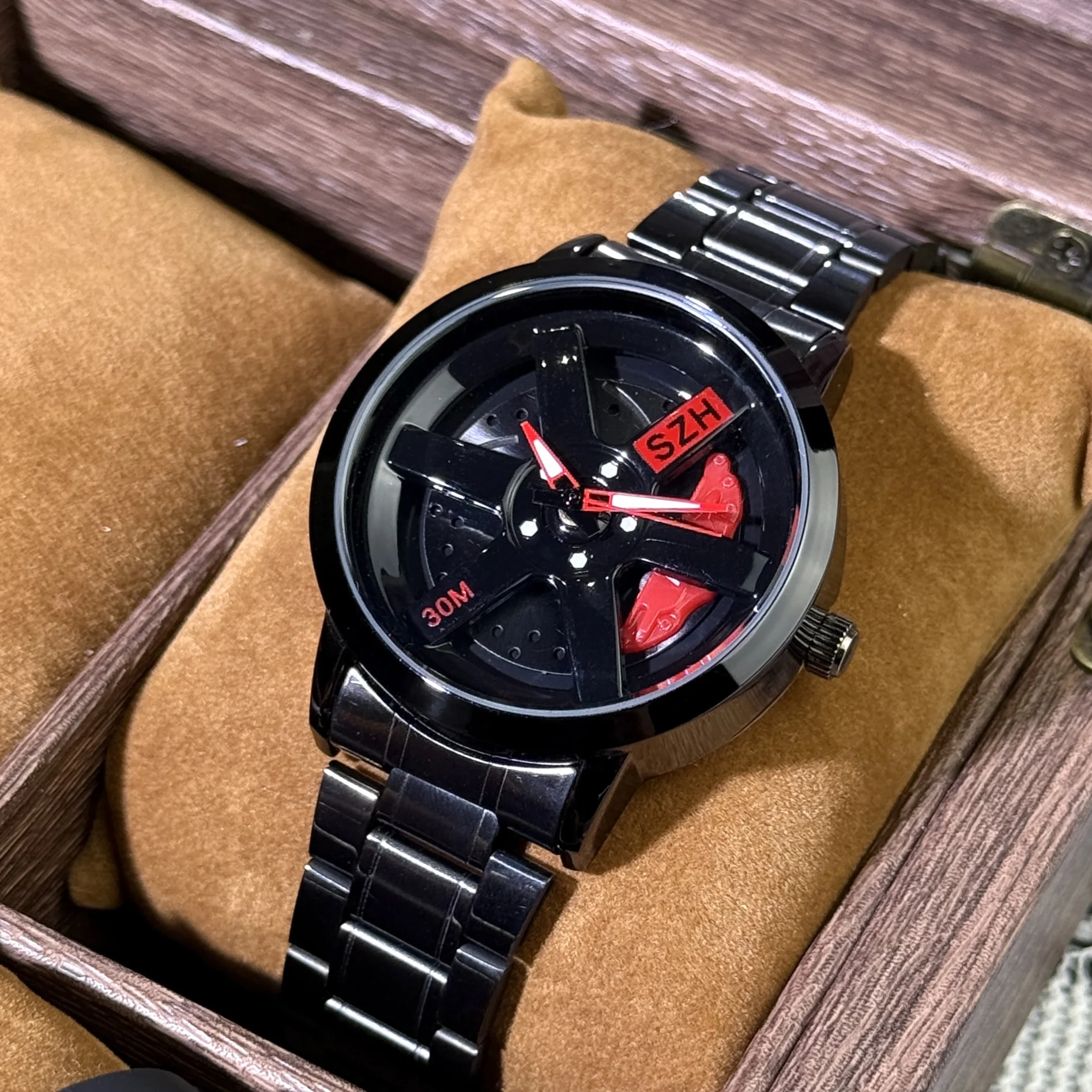 Men's Stainless Steel Alloy Watch Wheel Hub Dial Rotating Watch Top Luxury Men's Quartz Watch