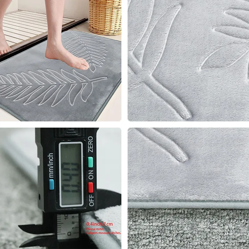 1PC Flannel Leaf Embossed Floor Mat Soft Comfortable And Minimalist Leaf Element Bathroom Bedroom Mat