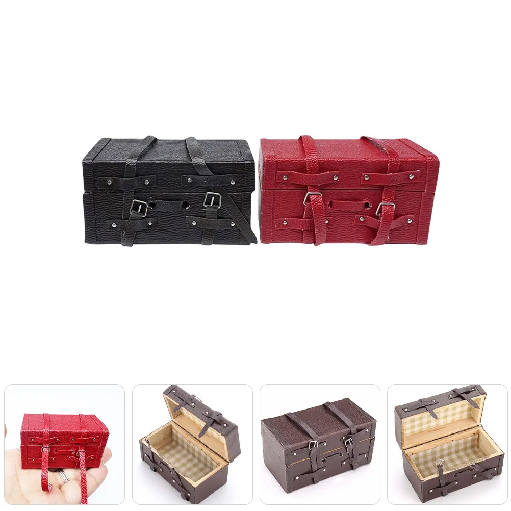 

2Pcs Mini Luggage Case Vintage Style Miniature Suitcase House Accessory Smooth Surface Mini Wooden Case Dollhouse Decor