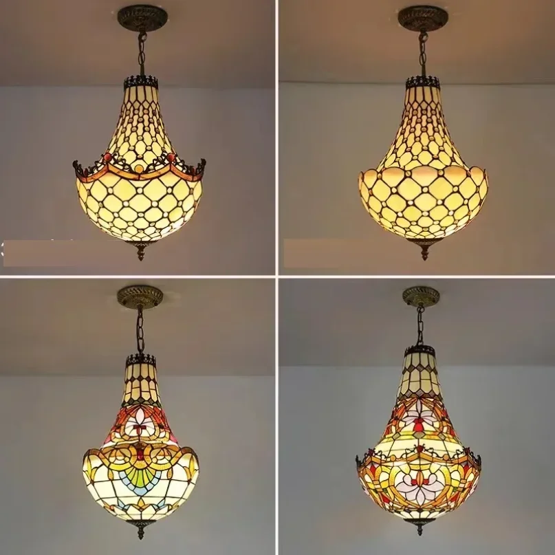 2025 Tiffany Mediterranean Living Room Bedroom Dining Room Chandelier Mediterranean Vintage Stained Glass Staircase Pendant La