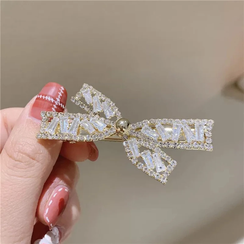 Fashion Zircon Cross Bow Tie Hair Clip Temperament Side Clip Back Head Duckbill Clip Super Fairy Women Hair Accessories