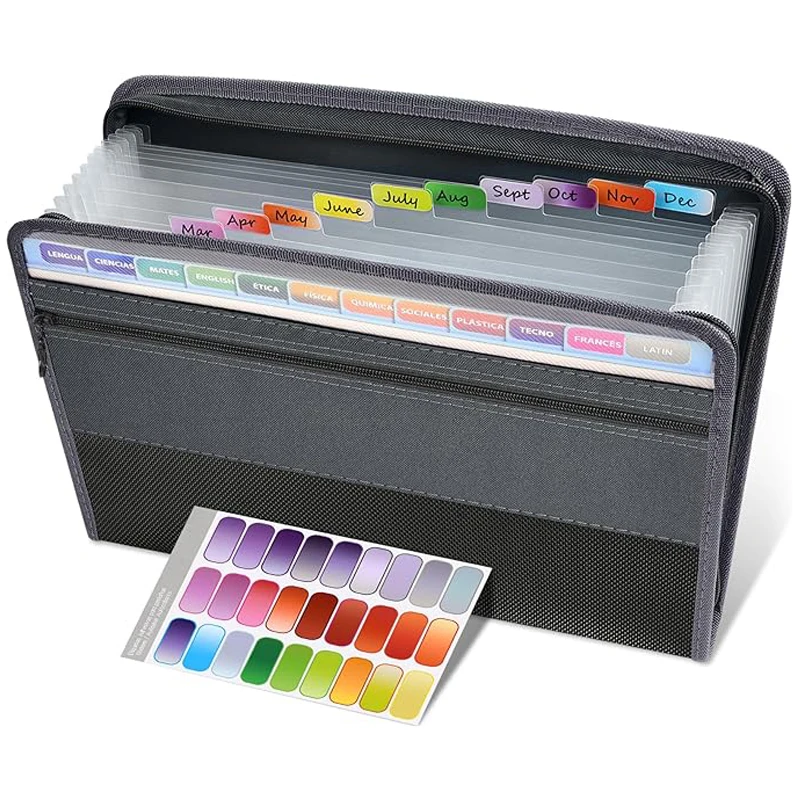 A4 European-Style Double-Zipper Expandable File Folder Large-Capacity Organizer with 12 Pockets for Office Documents & Supplies