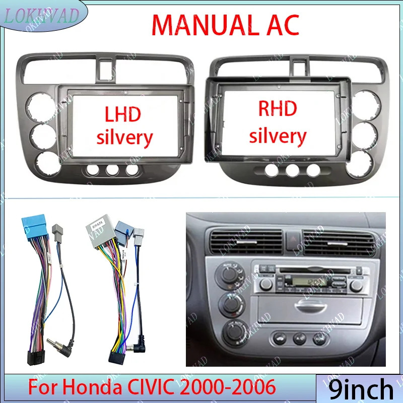 

Для Honda Civic 2000-2006 9 дюймов 2Din интерьер автомобиля стерео Android рамка комплект центральный кабельный плеер мультимедийный серебристый