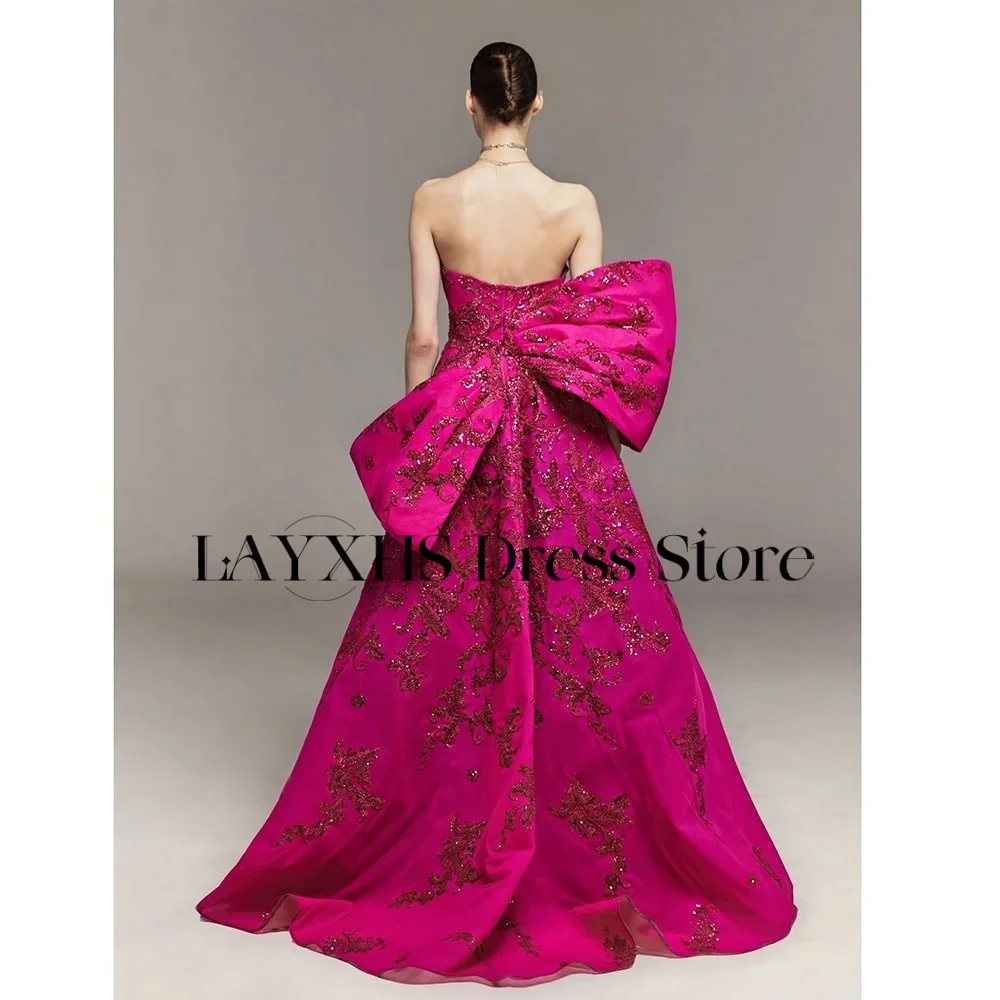 LAYXHS Gorgeou Sweetheart Abiti da sera A-Line Fiocco con paillettes Appliques Piega Abiti da ballo Personalizzati فساتmavera