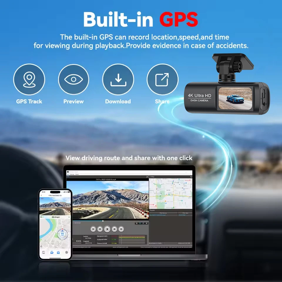 Motur 4K WIFI Dash Cam Mini Car DVR Front and Rear Dual Lens Auto Car Camera with Night Vision G-Sensor 24H Parking Monitor