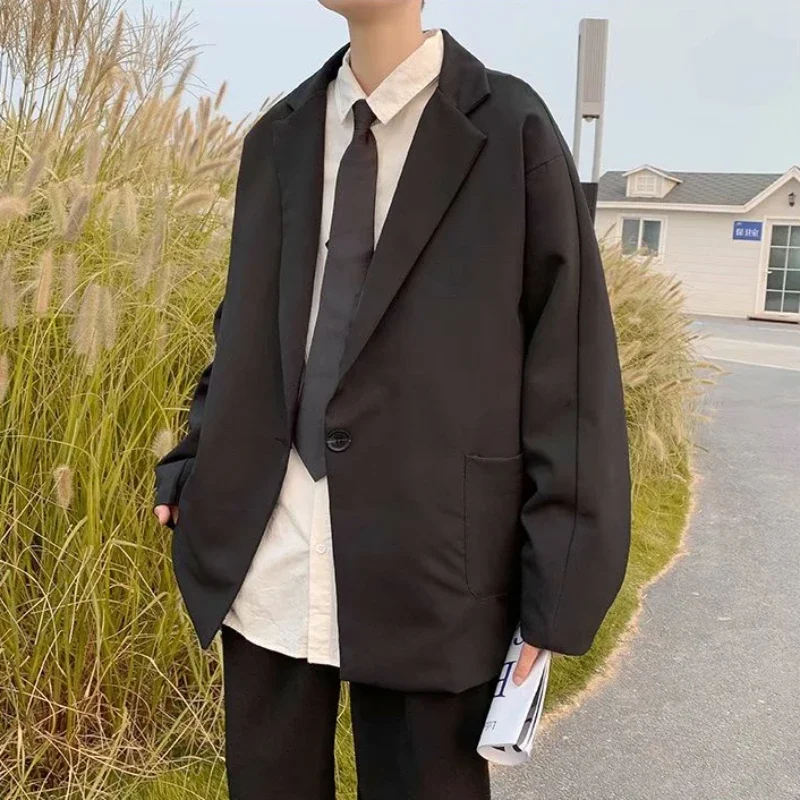 

Men Blazers Daily Simple Commuting Style Solid Aesthetic Trendy Comfortable Japanese Basic Chic Outwear Spring Autumn Handsome