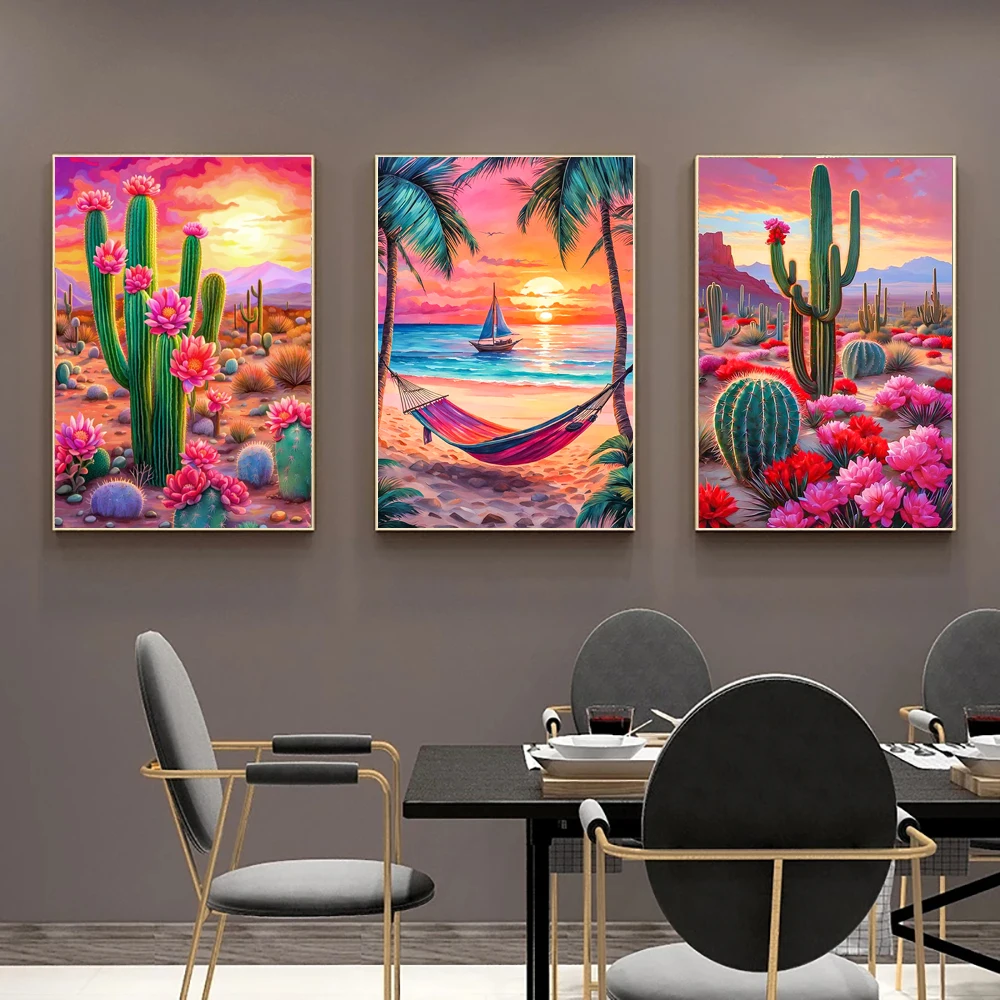 DIY Diamond Painting Kit Landscape Cactus Sailboat Sunset Full Diamond Mosaic Cross Stitch Gemstone Inlay Room Decoration Gift