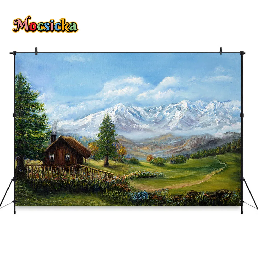 Retro Rural Scenery Oil Painting Photography Background Adult Birthday Baby Shower Artistic Portrait Backdrops Studio Photoshoot