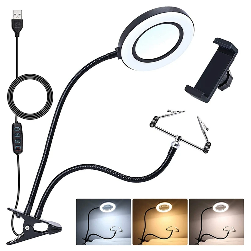 Lampe de bureau multifonctionnelle avec lumières LED, loupe, loupe d'aide, loupe à souder à la main, outil de loupe