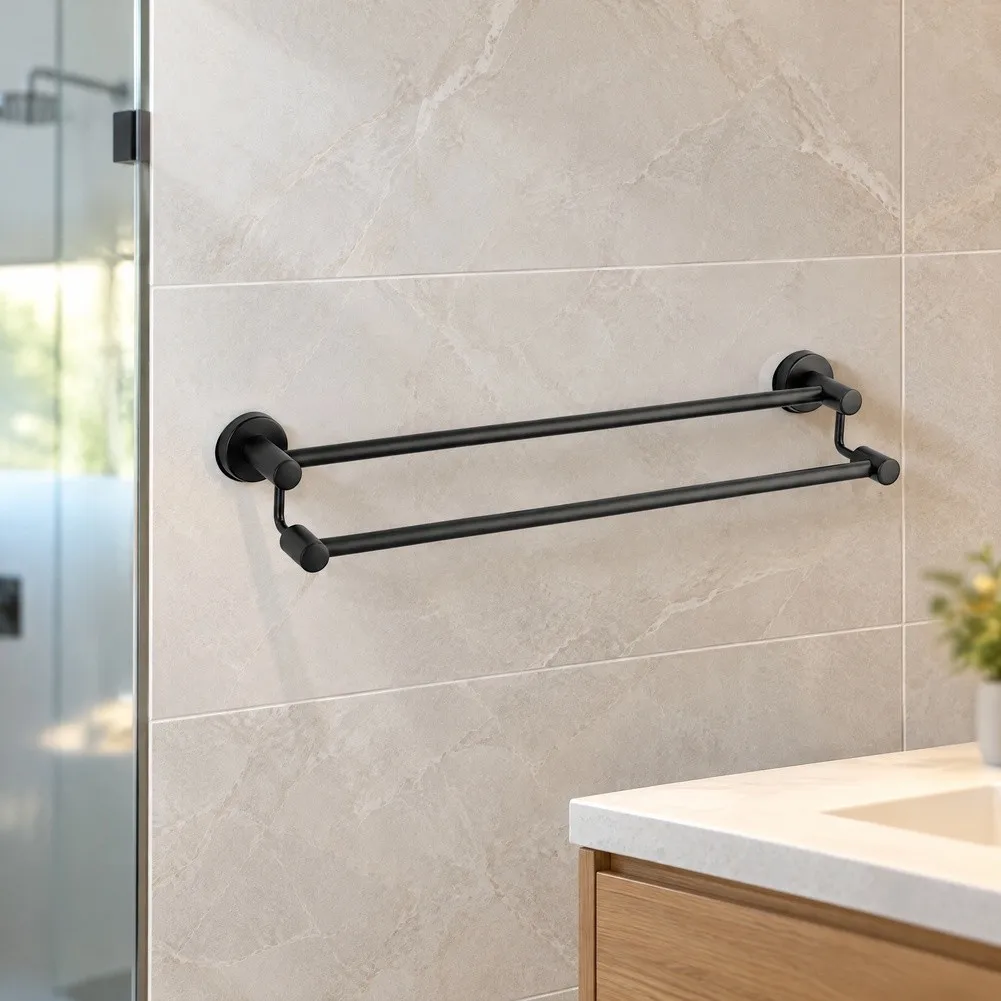 Modern Double Towel Rail Bracket Smooth Finished Moisture Resistant Bathroom Storage Holder Hanging Support For Four Bath Towels