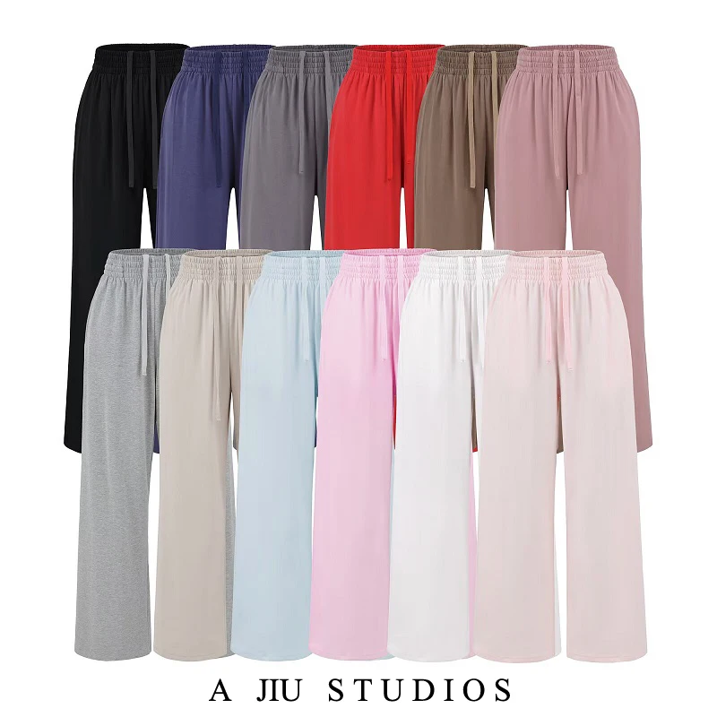 아메리칸 슬레 스파이시 걸 캐주얼 팬츠 여성용 하이웨이스트 와이드 레그 플로어 길이 끈 스포츠 레저 바지