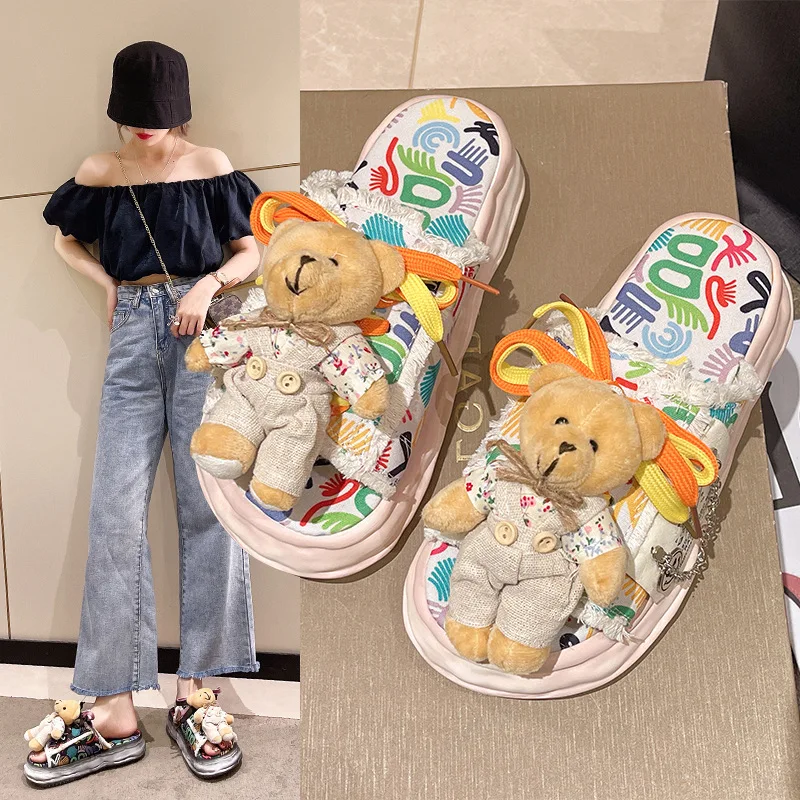 Design Summer Women Graffiti Slippers Platform Shoes Mules Flip Flops Street Sandals Clogs Flat Casual Shoes For Female