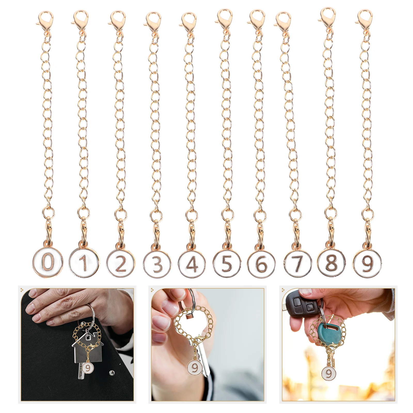 

10pcs Number Chain Metal Hanging For Tumbler Cup Handle Water Bottle Pendant Backpacking Key Bag Decoration Fashion Number