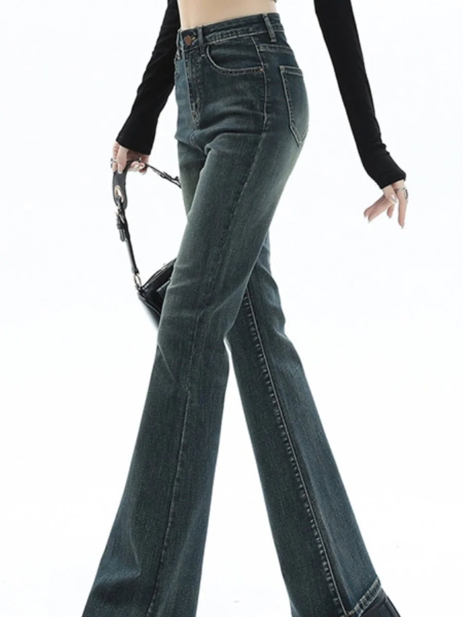 กางเกงยีนส์ทรงบลูมขาบานเอวสูงสำหรับผู้หญิง สไตล์ลำลอง ช่วยให้ดูผอมเพรียว ไซส์ใหญ่ ใส่สบาย ยืดหยุ่น