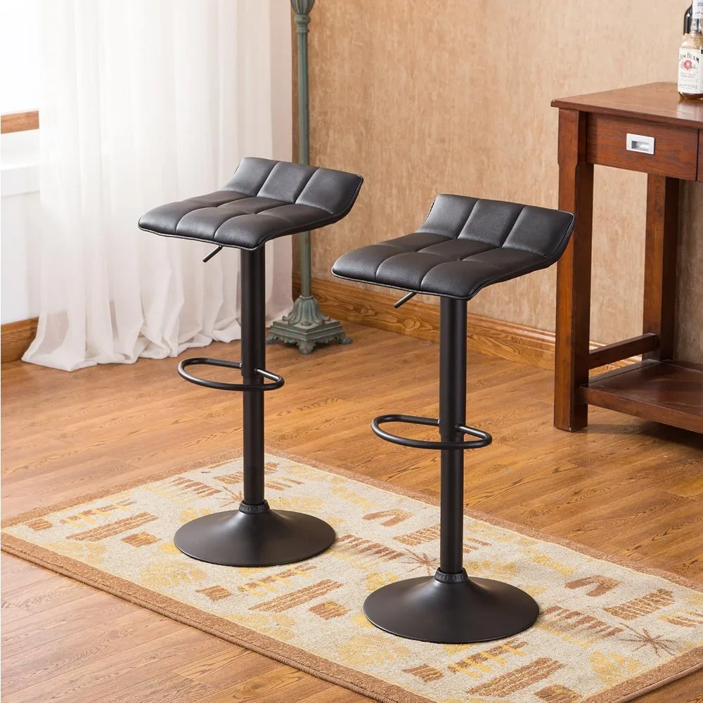 Belham Swivel Black Bonded Leather Adjustable bar Stool. Set of 2