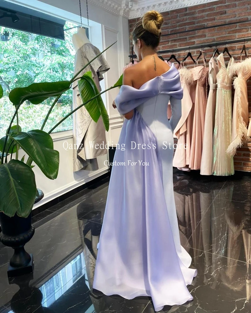 Qanz Satin Fashion Evening Dress for Wedding Party One Shoulder Sleeves Customized Prom Gowns vestido elegante mujer para fiesta