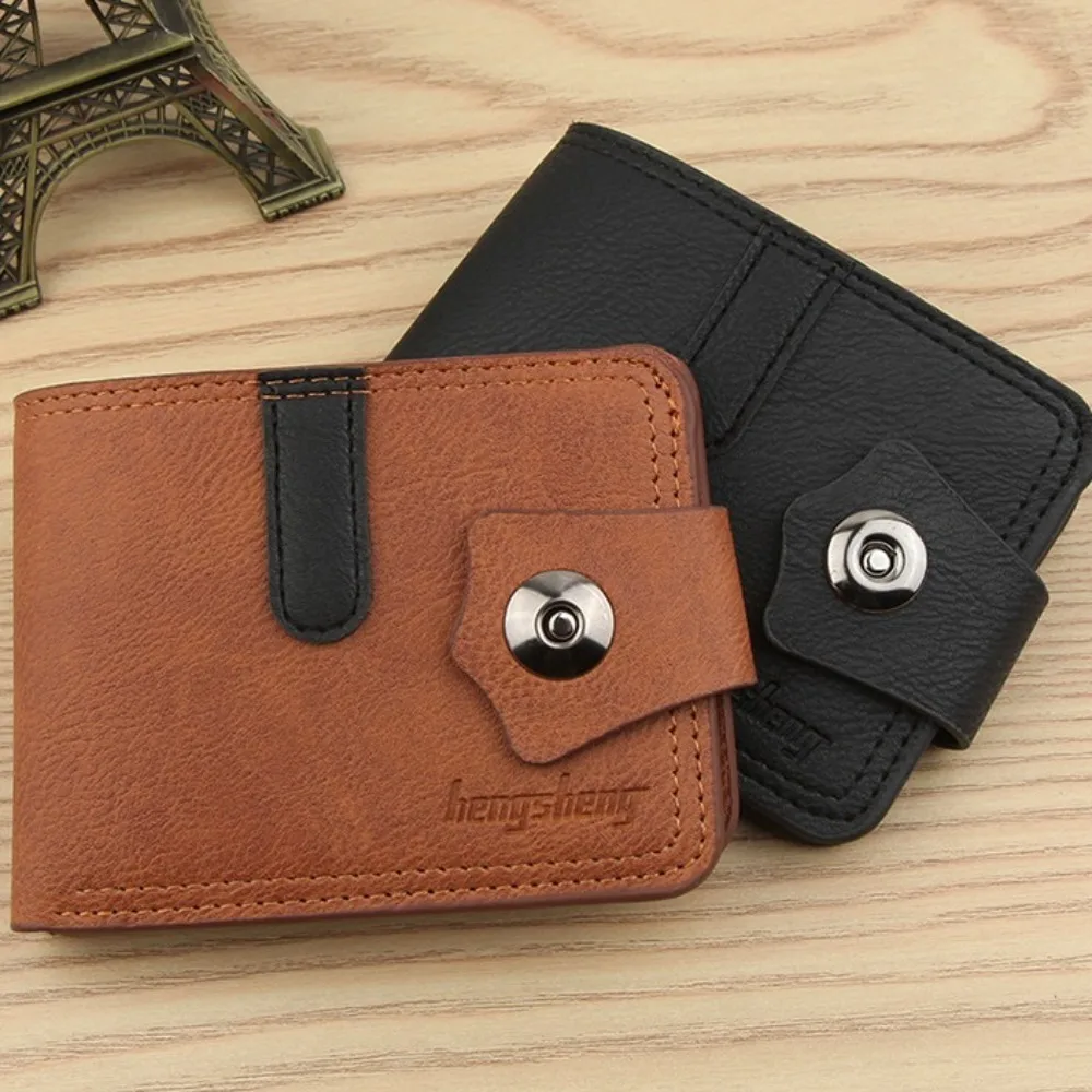 

Small Pocket Purse Men Short PU Wallet PU Leather ID Badge Holder 2 Fold Wallets Large Capacity Credit Card Case
