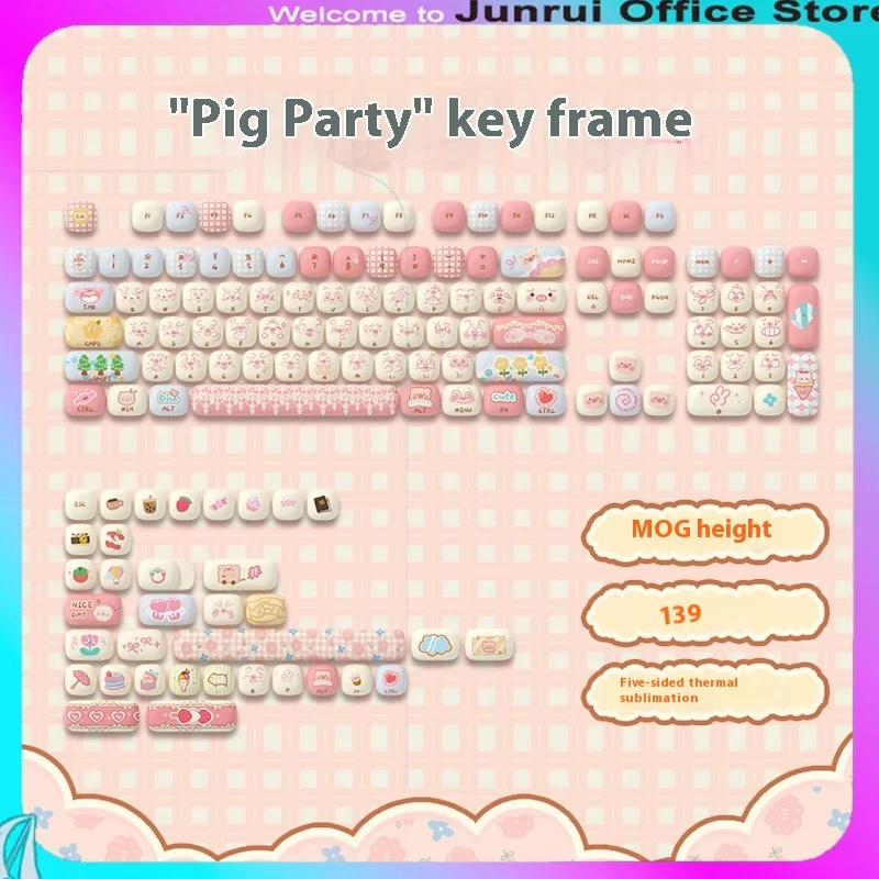 Imagem -05 - Akko Pig Party Keycap Altamente Sublimação Pbt Pequenos Pães e Cogumelos Keycaps Teclado Mecânico 139 Peças Conjunto Completo