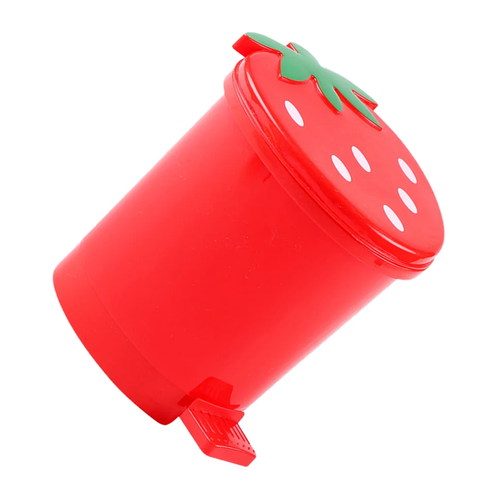 Small Trash Cans Desktop Decorate Kitchen Garbage with Lid Strawberry Shaped Red Holder Bin for Car Man