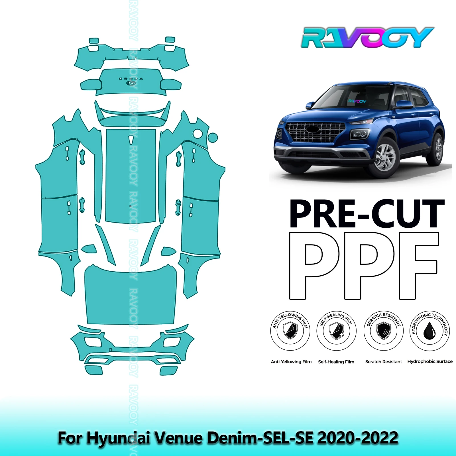 

Car Precut PPF Paint Protection Film Full Vehicle For Hyundai Venue Denim-SEL-SE 2020-2022