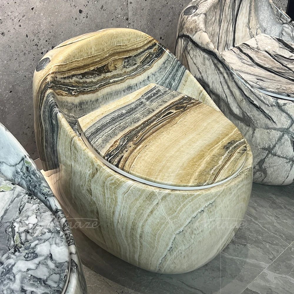 Toilet,Modern Marble Color One Piece Toilet Bowl Floor Mounted Ceramic Inodoros Egg Round Shape WC For Bathroom - view 6