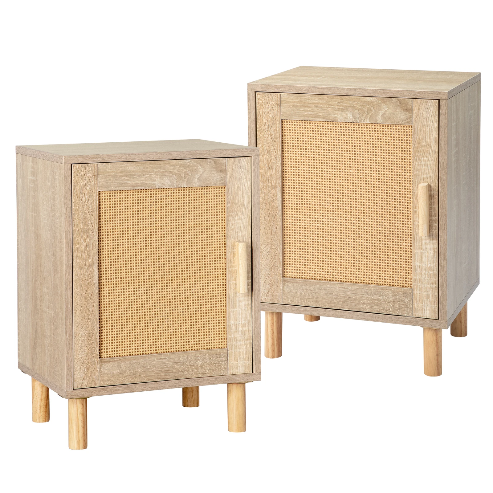 [Flash Sale]2&1pcs FCH Particleboard Nightstand Rattan Single Door Bedside Cabinet 40x30x55CM Burlywood[US-Stock]