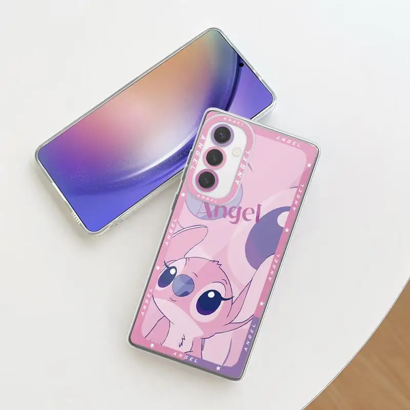 Disney Pink Stitch Blue Angel Clear Case For Samsung Galaxy A52 A12 A32 A52S A73 A72 A71 A51 A22 A25 A31 A21s A15 A23 A53 A50