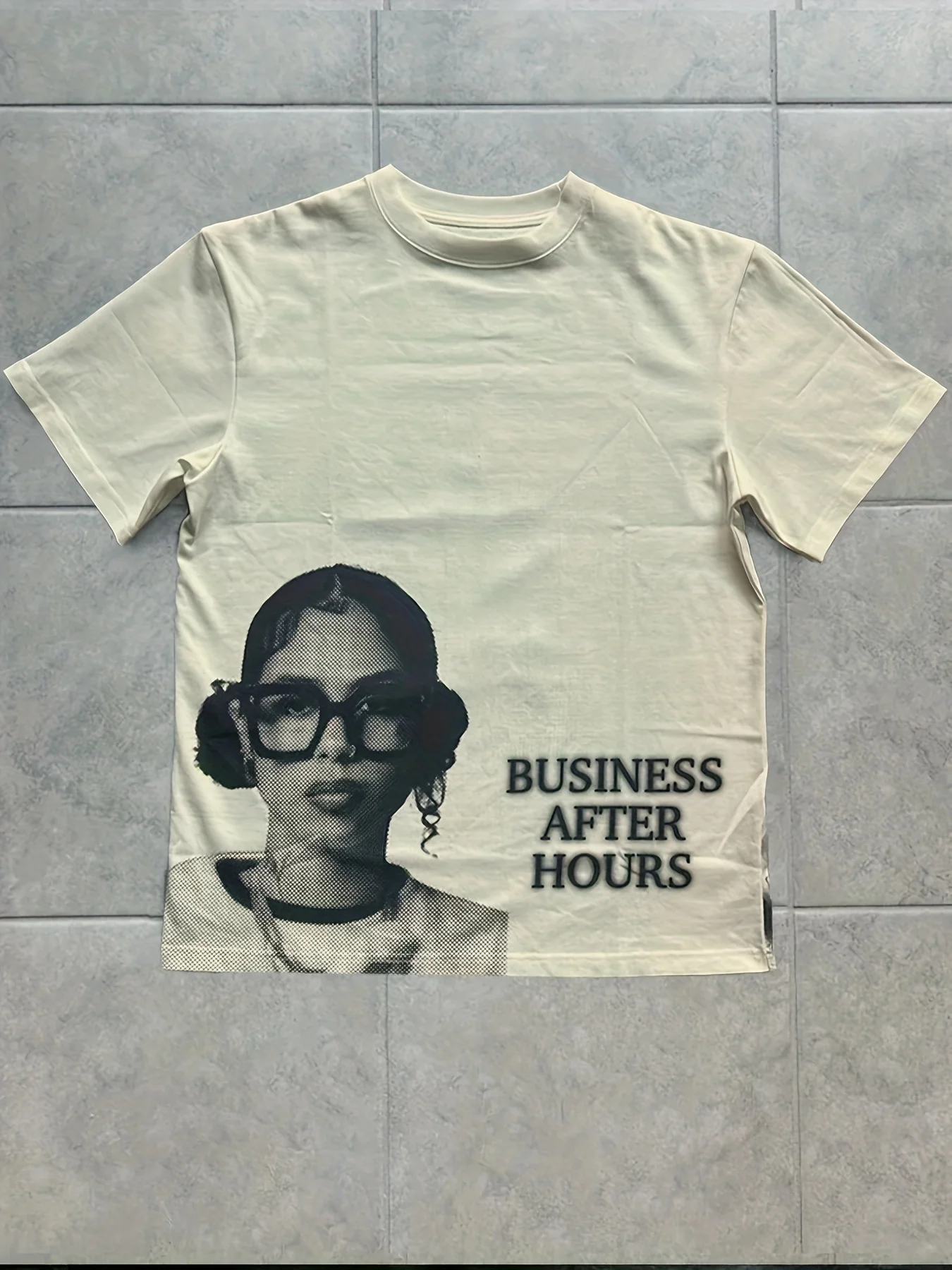 Ladies' Y2K Style Pattern T-shirt - Hand Drawn Portrait with The Words' Business After Hours