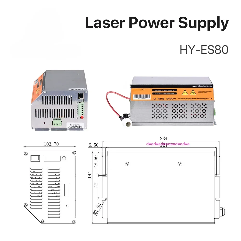 Cloudray 80-100W HY-Es80 CO2 Laser Power Supply for CO2 Laser Engraving Cutting Machine Es Series