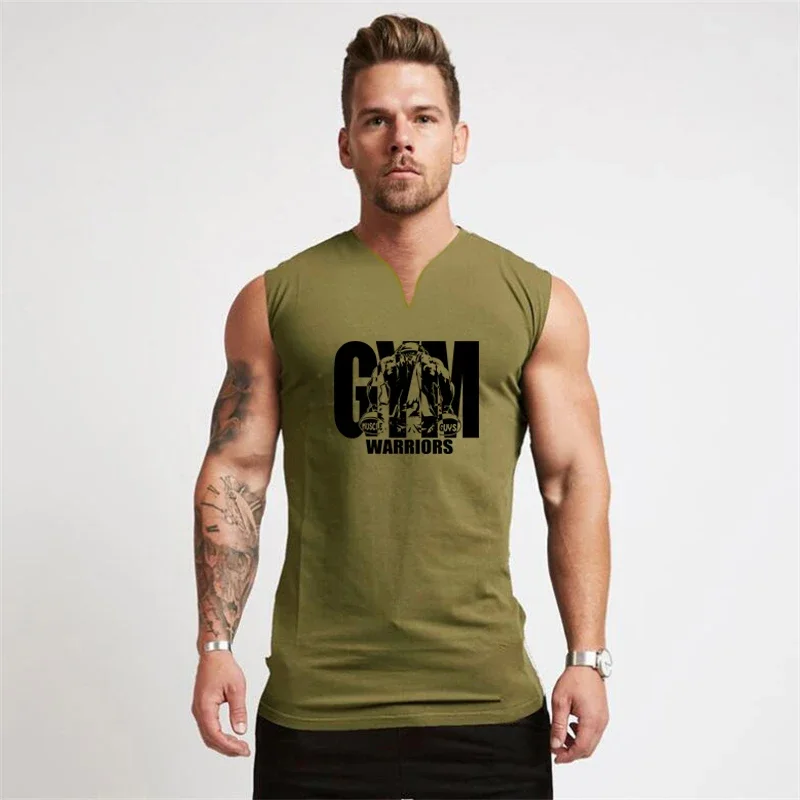 Canottiere estive da corsa con scollo a V Abbigliamento da palestra Compressione Camicie senza maniche Fitness Muscle Canotta da uomo Canottiere da bodybuilding in cotone