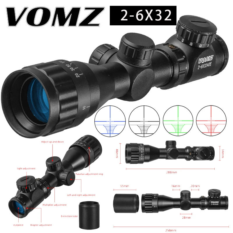 

VOMZ 2-6x32 AO GBR Riflescope Hunting Optical Scope Telescopic Sight Range Finder Reticle Air Rifle Airgun .22LR .223 5.56mm