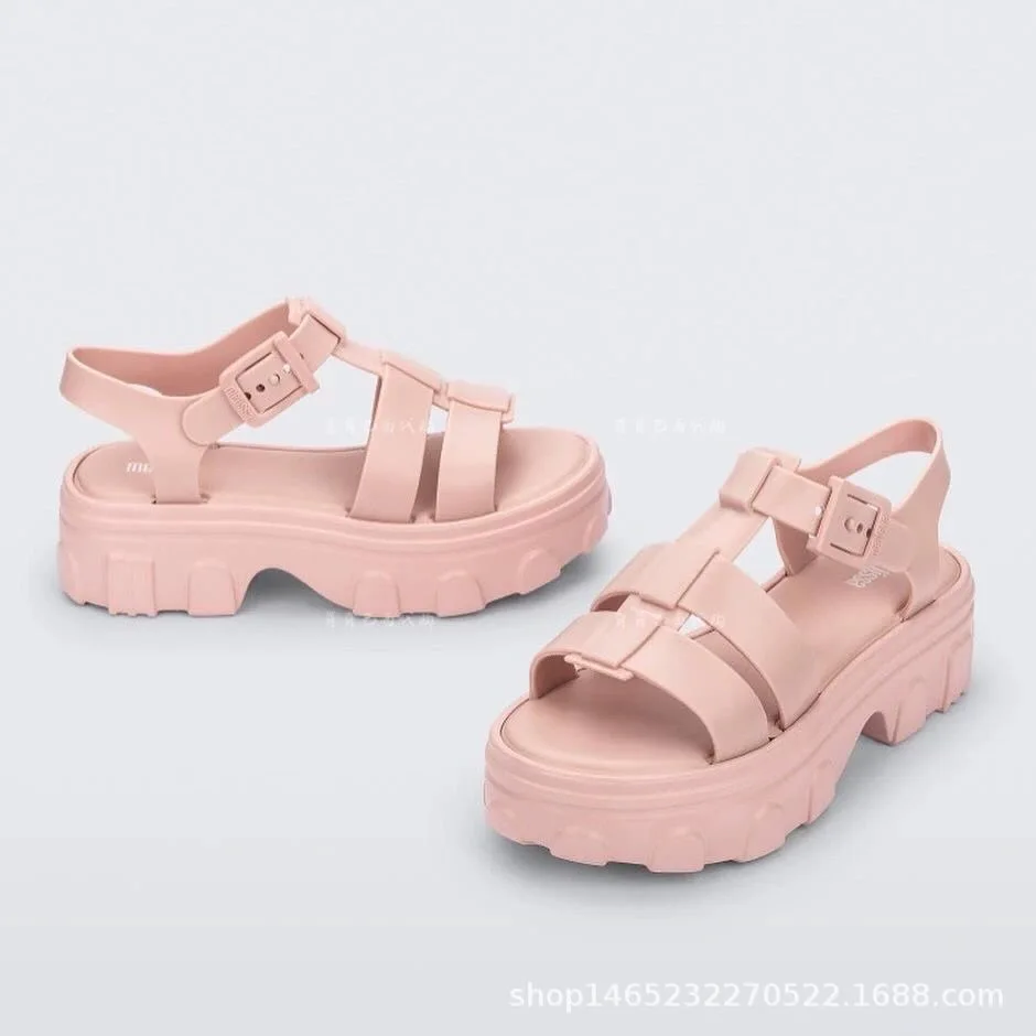 Mini Melissa Women\'s Pvc Sandals Summer 2024 Adult Girls Woven Jelly Shoes Ladies Matsutake Sole Roman Shoes Holiday Beach Shoes