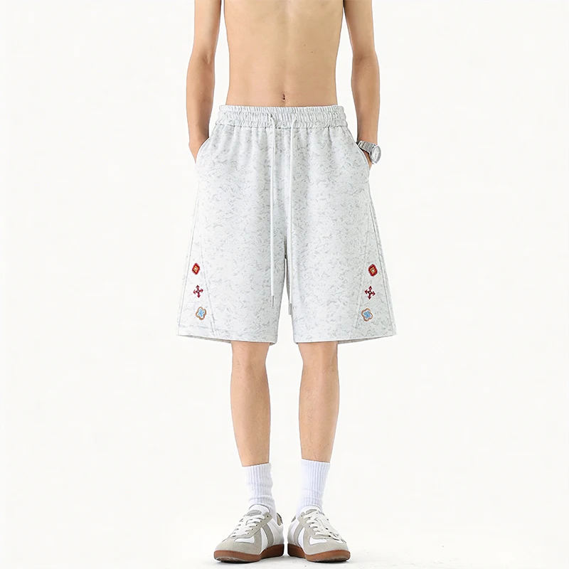 

2026 New Tie-dye Embroidered Splicing Shorts Men's Summer Chinese Cotton Casual Five-point Sweatpants Youth Sports Loose Pants