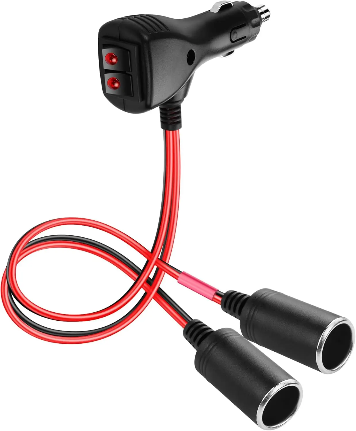 

Разветвитель автомобильного прикуривателя 12В с 2 независимыми выключателями, предохранителем 15А, 1 штекером на 2 гнезда для видеорегистраторов и устройств