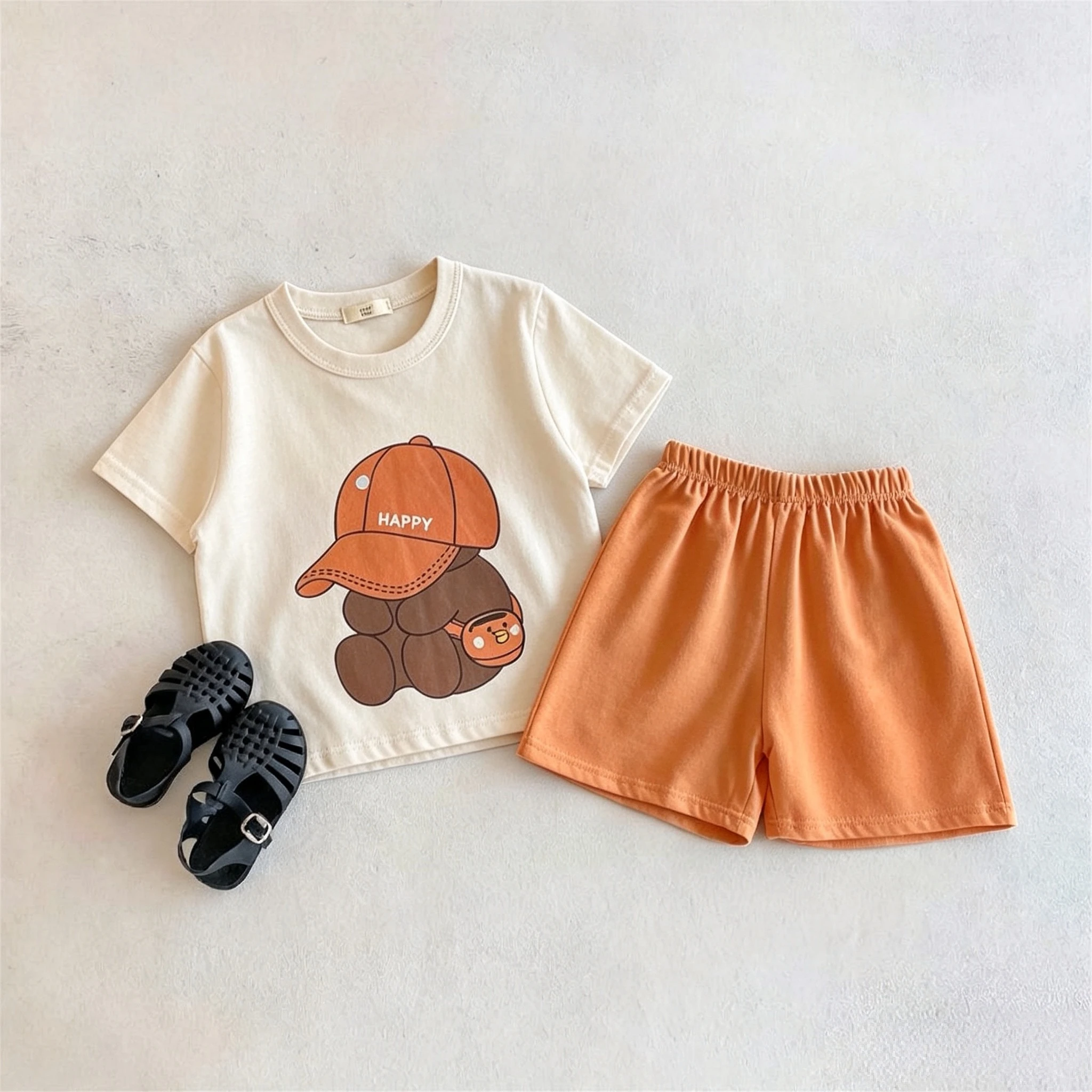T-shirt + Shorts Two Piece Set For Kids Clothing Summer Thin Loose Casual Boys Tracksuits Simple Fashion Children's Tshirts Suit