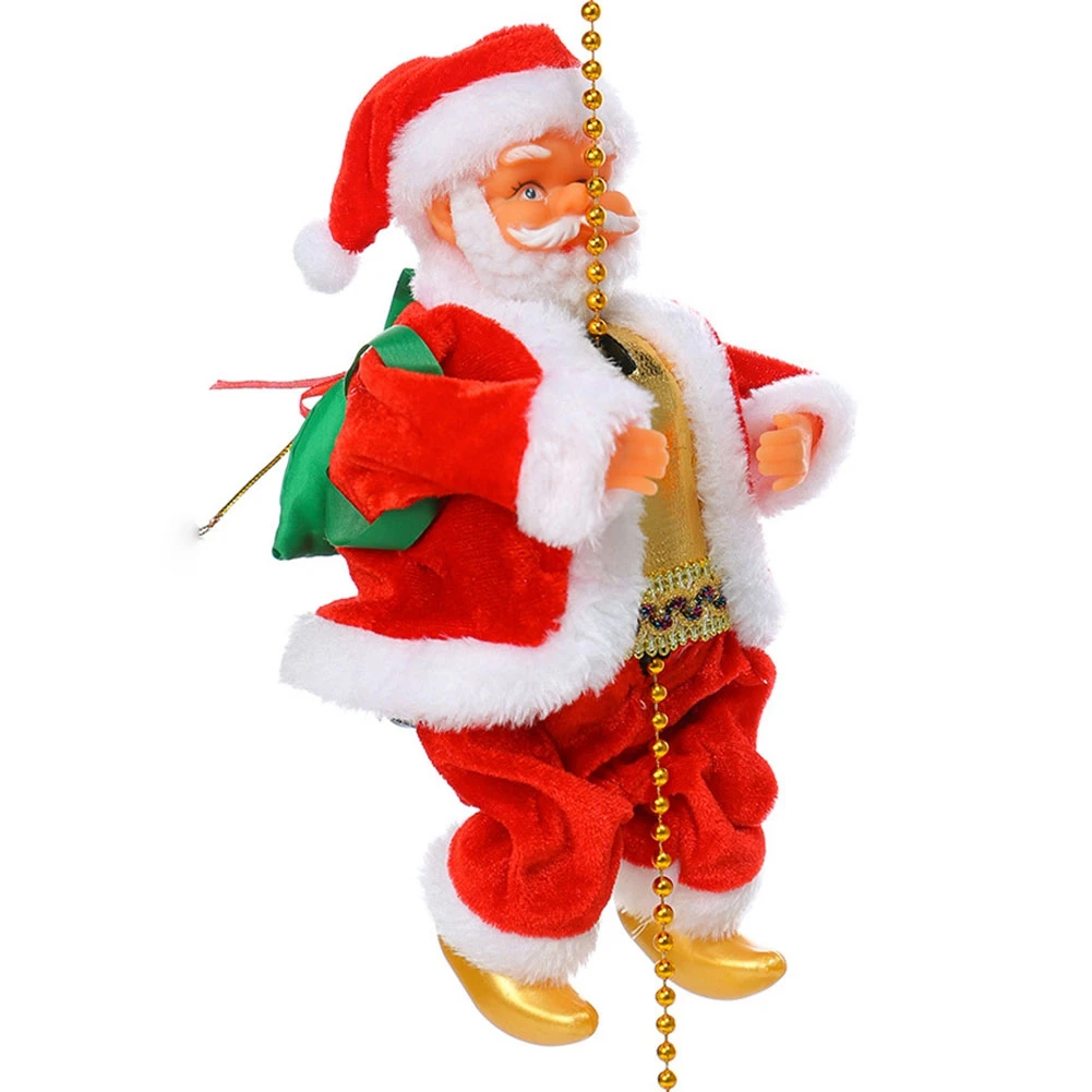 ABJS Santa Claus Climbing Beads Electric Climb Up and Down Climbing Santa with Light and Music Decorations White Face