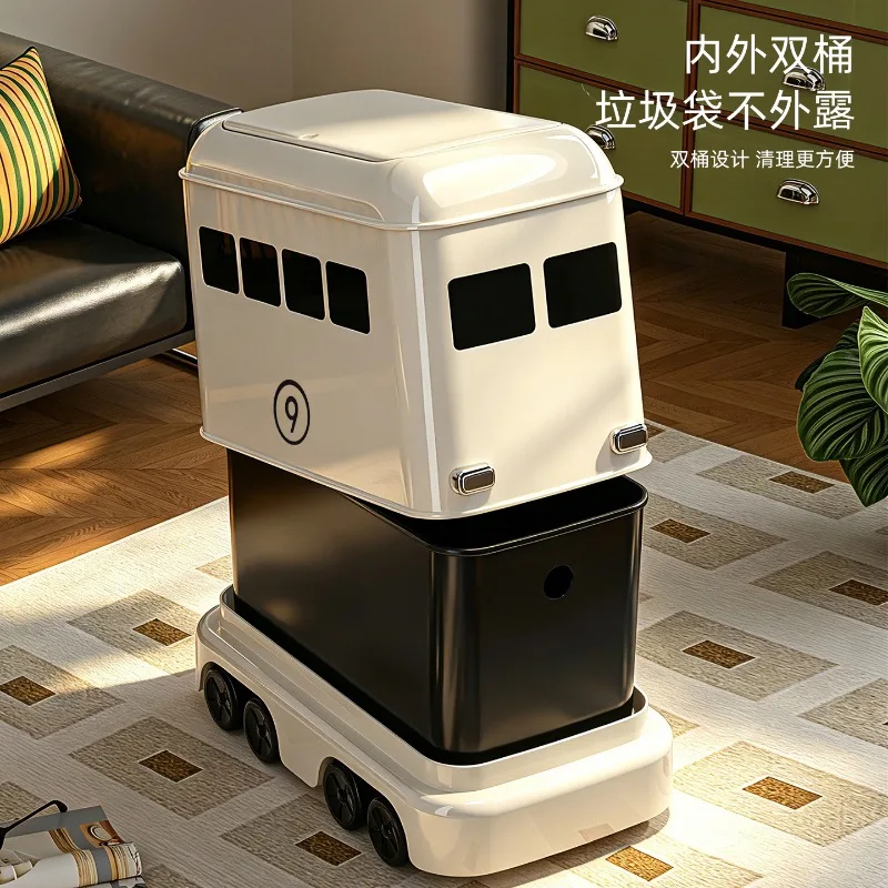Cute Cartoon Car Trash Can with Wheels - Large Capacity Kids Room Garbage Bin & Toy Storage Organizer
