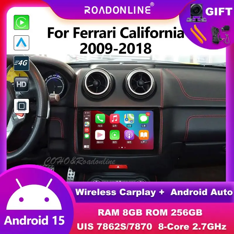 9' For Ferrari California 2009-2018 Android 15 8-Core 8G+256G Car Multimedia Player Stereo Receiver Radio Android CarPlay