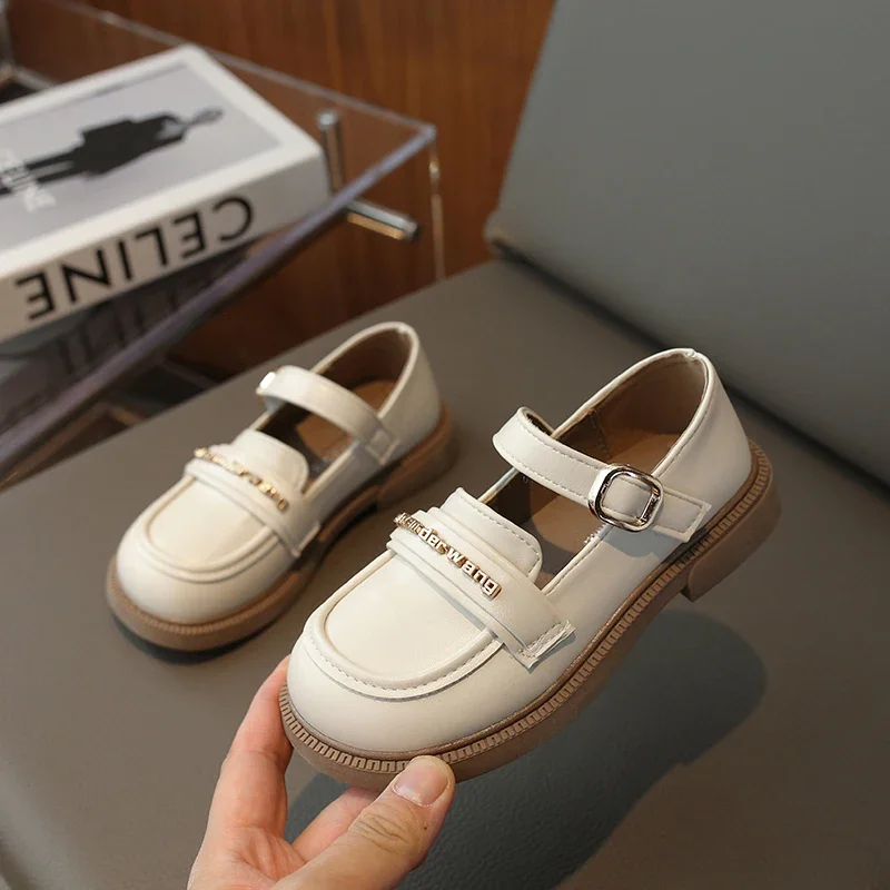 

2024 Spring New Children's Leather Shoes for Girls Kids Fashion Solid Color Round-toe Japanese Wind Casual Loafers Drop Shipping