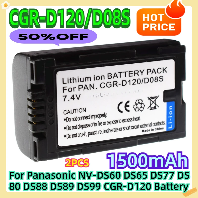 For Panasonic NV-DS60 DS65 DS77 DS80 DS88 DS89 DS99 CGR-D120 Battery 2pcs