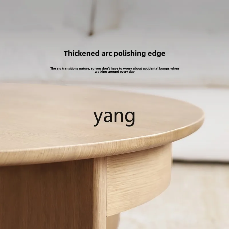LHH Cream Wind Solid Wood Ash Wood Coffee Table Living Room Household Wabi Wind Log Small Round Table