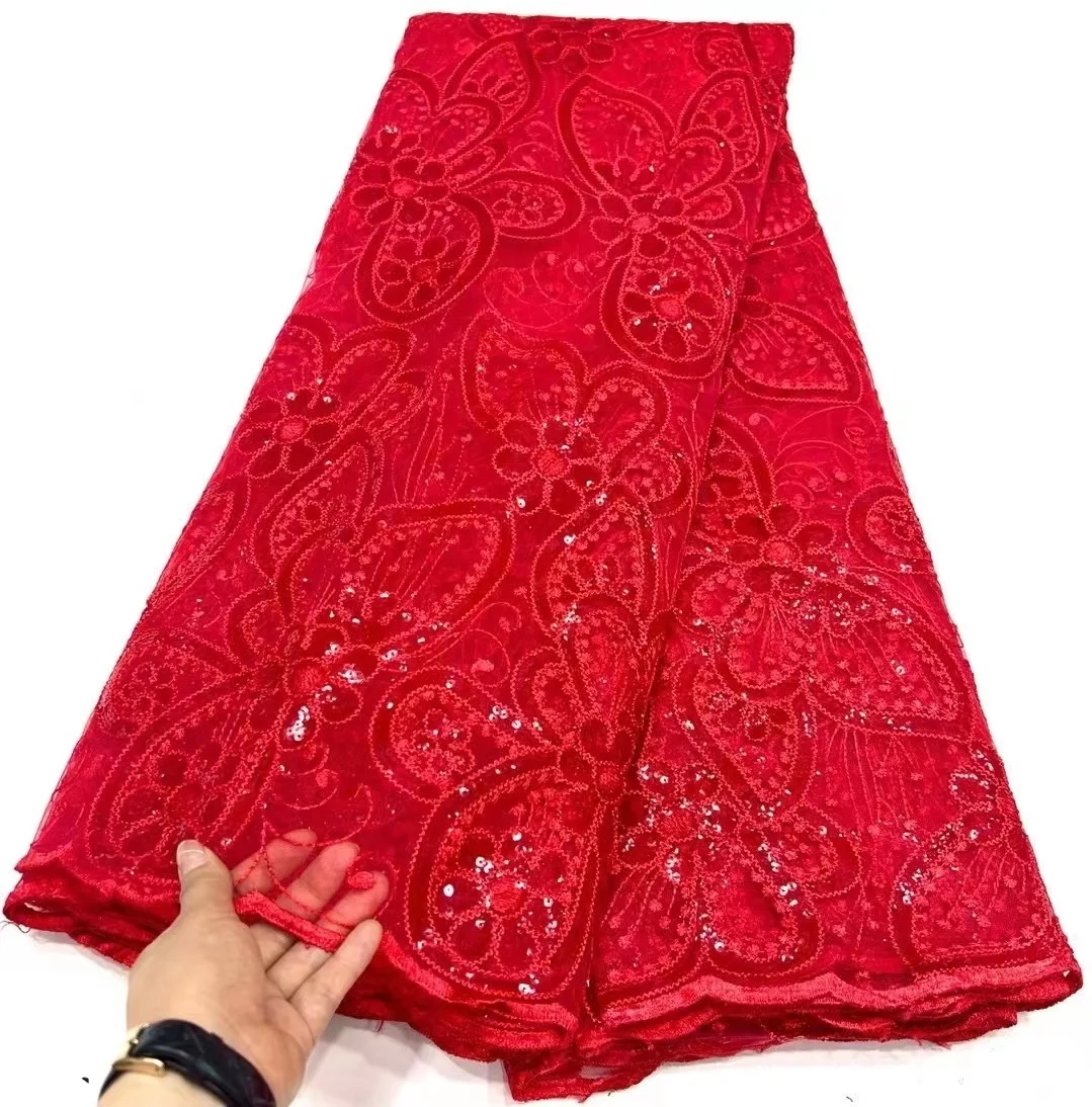 

Latest Red Heavy Full Gorgeous Tulle Lace African Lace Fabric French Sequin Lace Fabric Wedding Bridal Gown Wedding Dress Lace